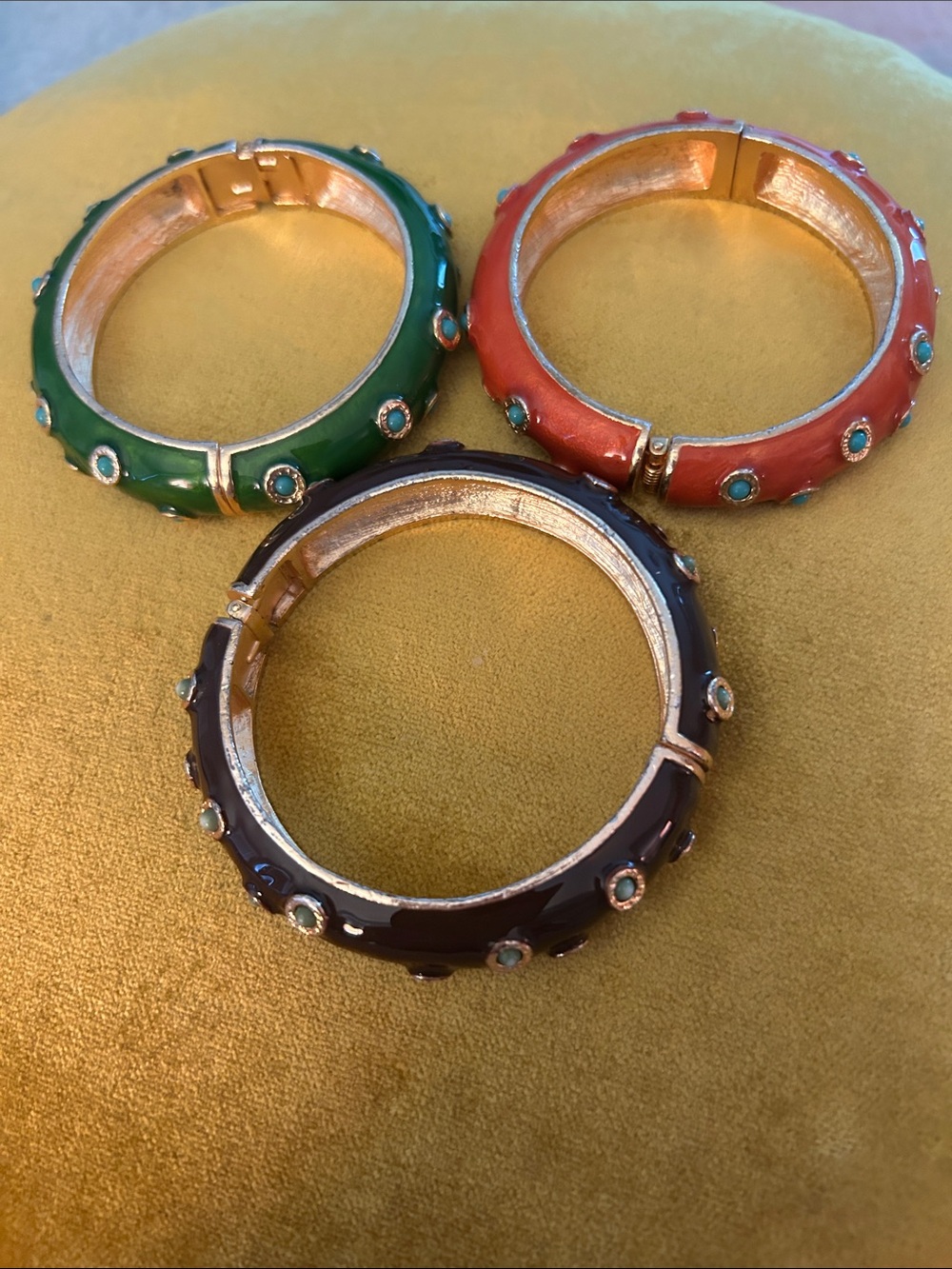 Banana Republic Green, Orange and Brown Enamel Bangle Bracelet Set